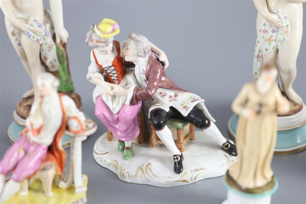 Seven assorted Continental porcelain figures,